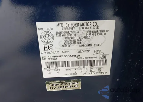 2012 Ford Explorer Limited from USA, damaged, VIN 1FMHK8F85CGA49520